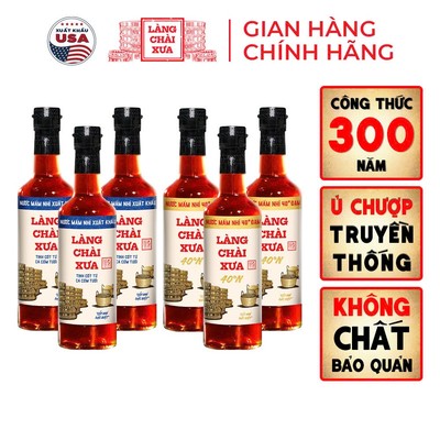 [TẶNG nước tương 125ml] Thùng 6 chai thuỷ tinh nước mắm nhỉ 3 XANH và 3 VÀNG 40N Làng Chài Xưa 500ml