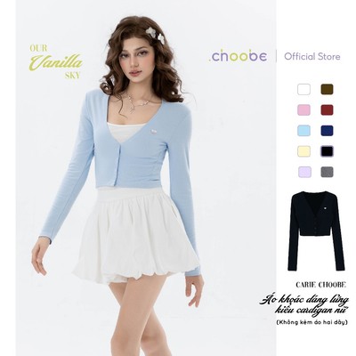 Áo khoác cardigan nữ Carie Choobe dáng lửng cài cúc ôm eo cotton co giãn basic thu đông A150