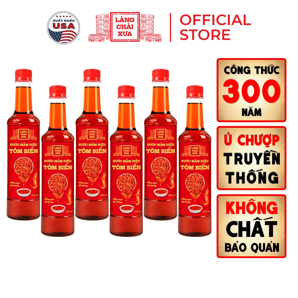 [TẶNG 1 NƯỚC TƯƠNG 125ML] Thùng 6 chai nước mắm tôm biển Làng Chài Xưa 525ml Hồng Ngọc Đại Dương
