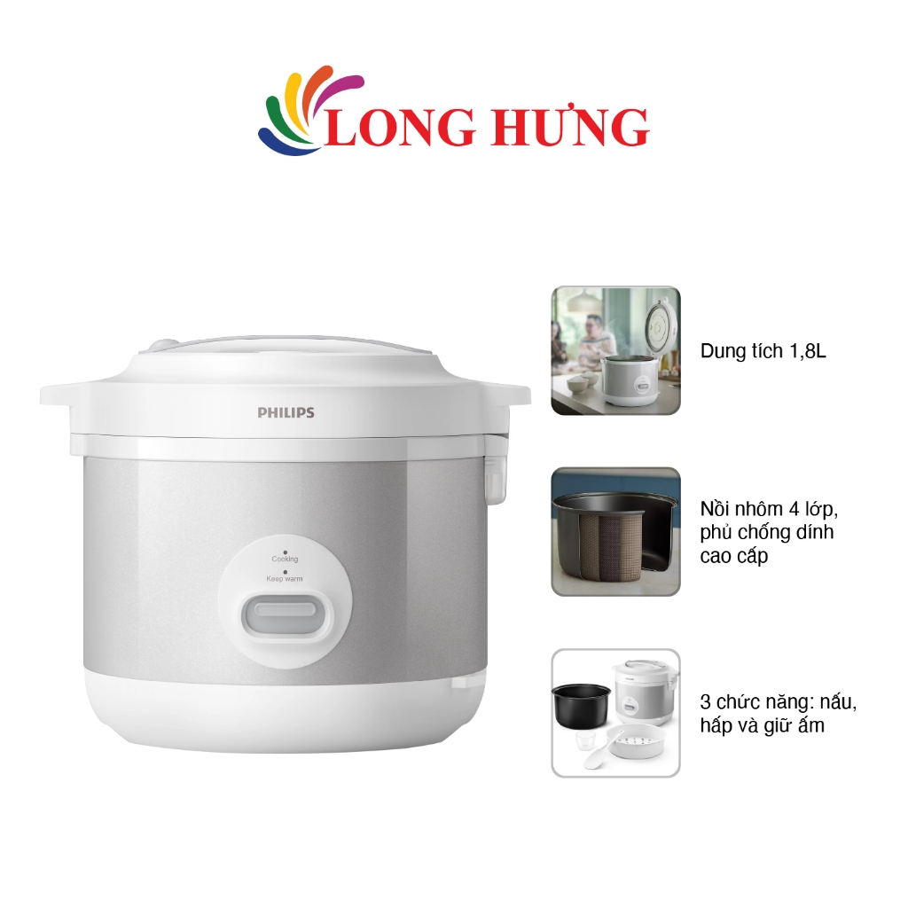 Nồi cơm điện nắp gài Philips 1.8 lít HD3008/30 - Hàng chính hãng