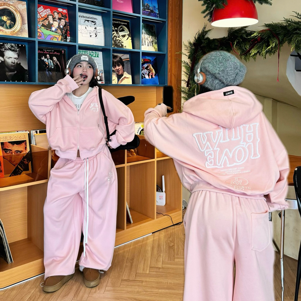Set nỉ WITH LOVE ❤️‍🔥 vải 2 da ko xù lông Áo hoodie zip boxy và Quần nỉ (có tách lẻ) Brand Jaystoree | BigBuy360 - bigbuy360.vn