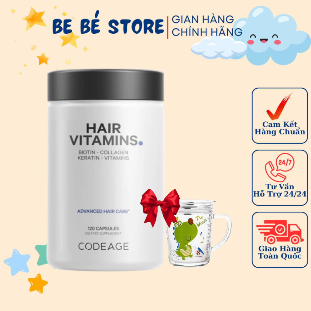 [HÀNG NHẬP KHẨU] Viên uống Vitamins Hair Codeage 120 viên hỗ trợ mọc tóc - BE BE STORE