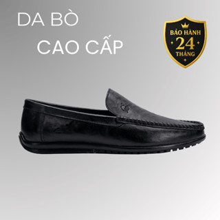 Giày lười nam da bò cao cấp đế khâu LuxWear Moccasins shoes màu đen bảo hành 24 tháng GM01