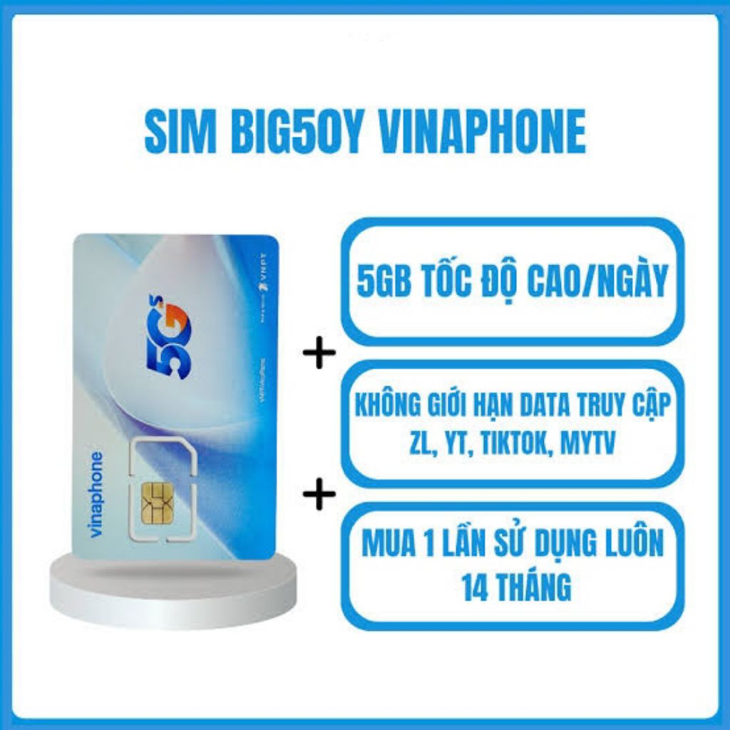 ESIM BIG50Y 14 THÁNG 10 tỷ GB Youtube, Tik tok + 5gb/ngày
