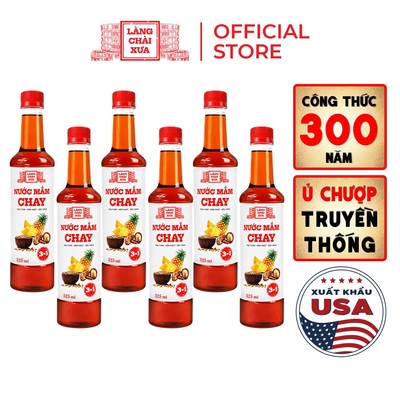 [TẶNG NƯỚC TƯƠNG 125ML] Thùng 6 chai nước mắm CHAY 3 trong 1 Làng Chài Xưa 525ml trái thơm nấm ngọt