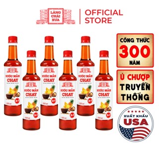 [TẶNG 1 NƯỚC TƯƠNG 125ML] Thùng 6 chai nước mắm CHAY 3 trong 1 Làng Chài Xưa 525ml trái thơm nấm ngọt đậu nành