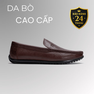 Giày lười nam da bò cao cấp đế khâu LuxWear Moccasins shoes màu nâu bảo hành 24 tháng GM02