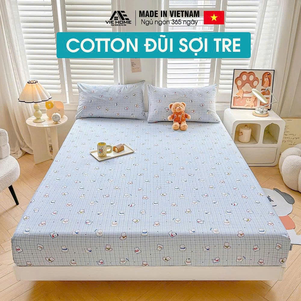 Bộ ga gối đũi sợi tre VIE HOME họa tiết dễ thương nhiều kích thước m2, m4, m6, m8