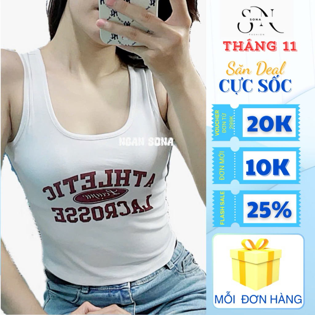 Áo Ba Lỗ Nữ Quảng Châu Thun Ôm Body In Chữ Thể Thao – Tanktop Croptop Năng Động