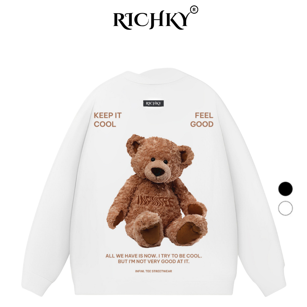 Áo Sweater Richky Luxury Premium Nỉ Baby Bear Gấu Bông Nâu