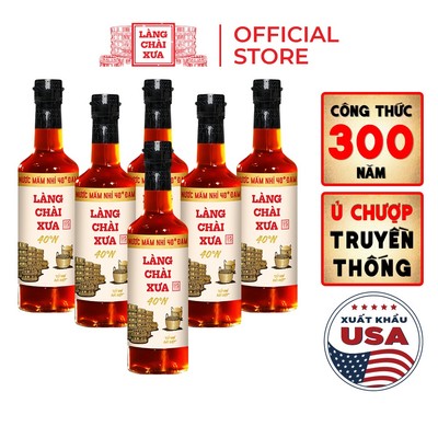 [Tặng Nước tương 125ml] THÙNG 6 Chai Thuỷ Tinh 500ml Nước mắm nhỉ 40 độ đạm Làng Chài Xưa nhãn vàng