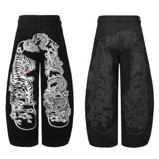  Quần Jean Ống Rộng Long Tranh Hổ Đấu LAZER Đen Xám Xưởng Thiết kế 