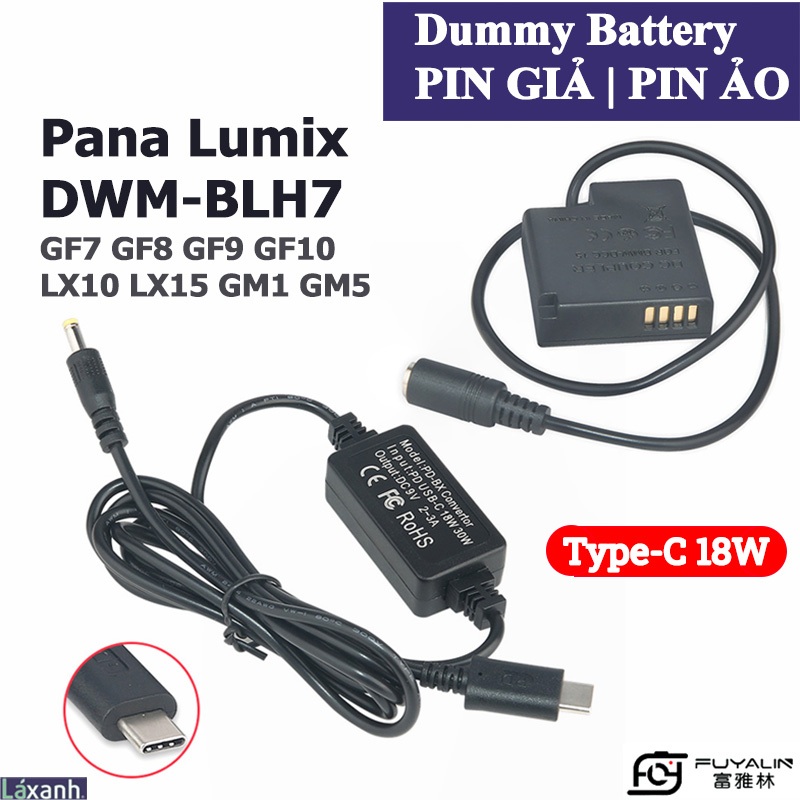 Dummy Type-C Lumix BLH7 | Pin giả pin ảo pin dummy battery DC Coupler Pana Lumix GM1 GM5 GF7 GF8 GF9