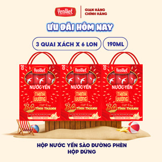 Combo 3 Hộp nước yến sào đường phèn Yến Việt bổ sung dưỡng chất quà tặng sang trọng 18 lon x 190ml 