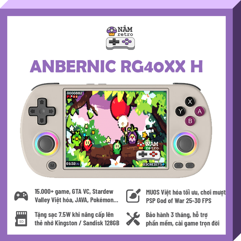 [Tặng Sạc + Bọc Joystick] Anbernic RG40XX H MUOS, Chơi God of War PSP 25-30 FPS, Stardew Valley, GTA