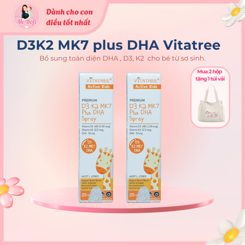 Vitatree D3K2 MK7 Plus DHA Spray 20ml dạng xịt hỗ trợ sức khỏe - Mẹ Rofi