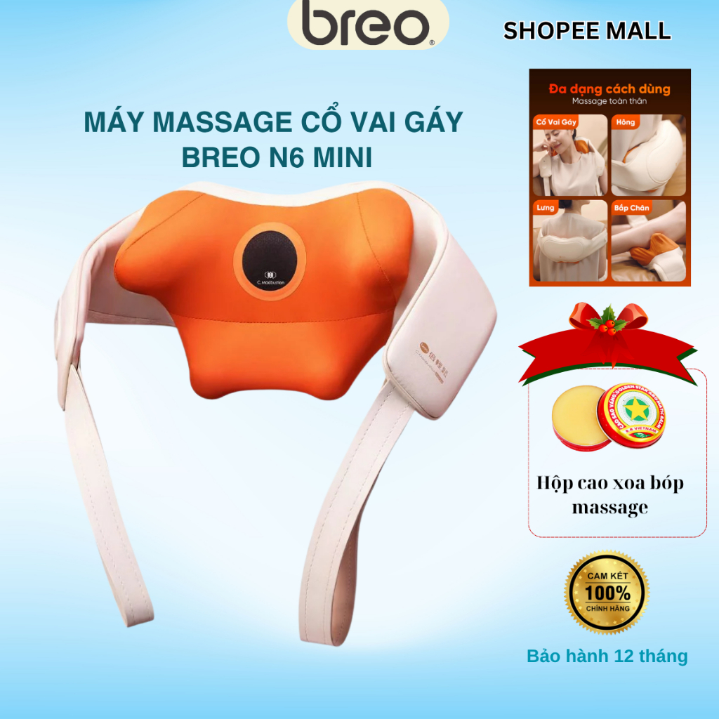 Máy Massage Cổ Vai Gáy BREO N6 Mini - Xoa Bóp Êm Ái Không Gây Đau - Con Lăn Silicon Mềm