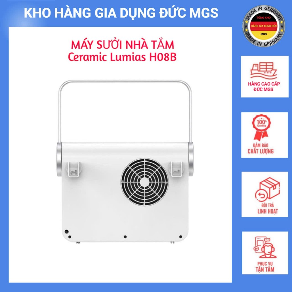Máy sưởi nhà tắm Ceramic Lumias H08B 2000W làm nóng nhanh, an toàn, kèm giá treo khăn