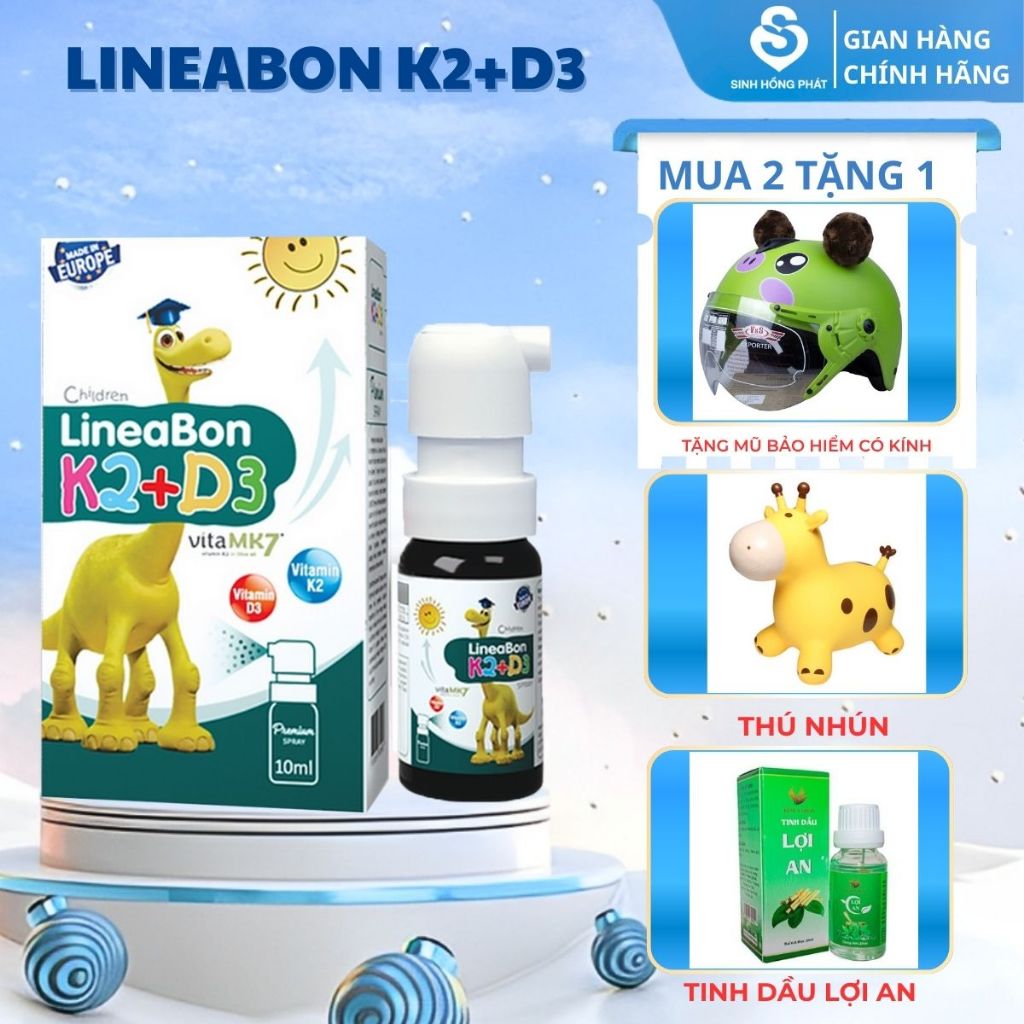 Combo 2 Hộp Vitamin K2 D3 LineaBon Spray Màu Xanh Dạng Xịt 10ml