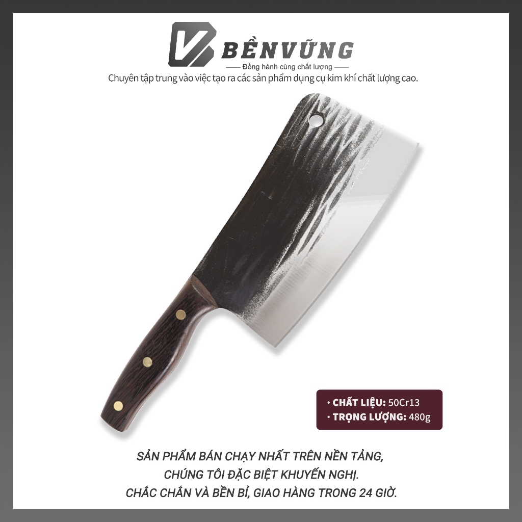 Bền Vững - Dao chặt xương cứng cáp và sắc bén, có thể thái rau và chặt xương, độ dày lưỡi dao 4mm, t