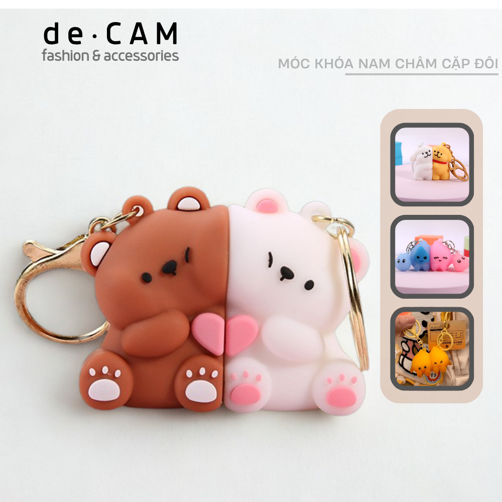 Móc khóa nam châm đôi gấu âu yếm deCAM cặp móc khóa cặp sách gấu Dudu Bubu đáng yêu chắc chắn
