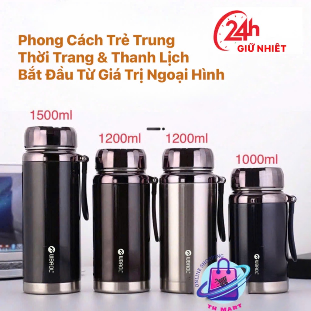 Bình giữ nhiệt 24h kim cương Balo inox 304 cao cấp nóng lạnh dung tích 1000ml, 1200ml, 1500ml