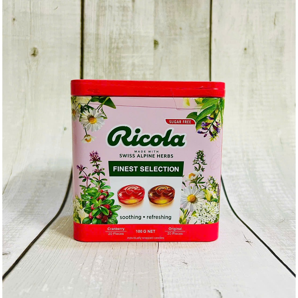 Kẹo thảo mộc không đường Ricola Swiss Herb Fitnest Selection - Hộp Thiếc 2 vị 100g