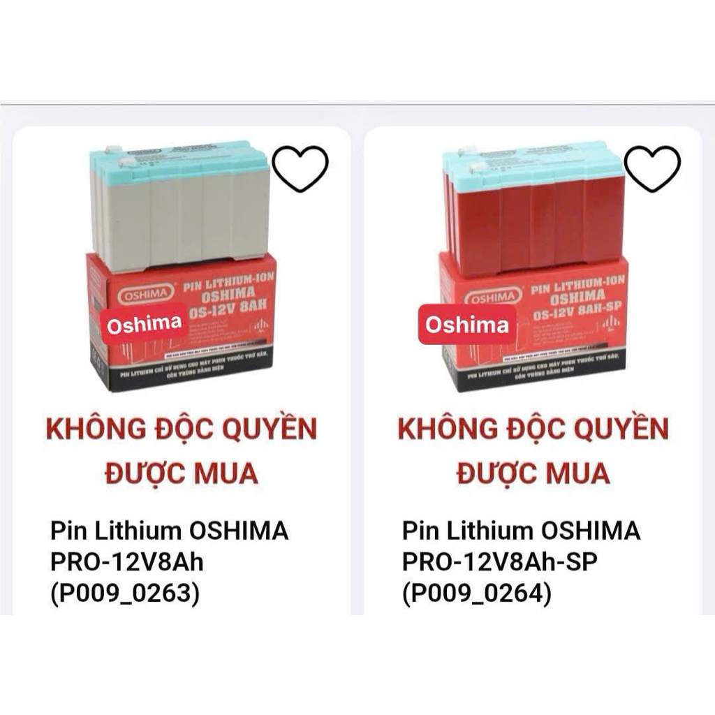 Bình pin lithium OSHIMA 12v8A và 12v8A-SP