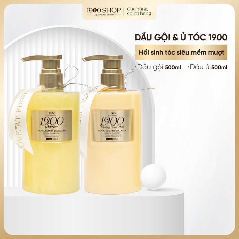 CẶP DẦU GỘI XẢ 1900 HAIR SALON- [HÀNG CHÍNH HÃNG] CHỨA BIOTIN KERATIN 500mlx2