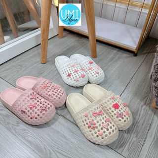  Dép lưới lỗ đính charm dễ thương dép sục nhựa nữ siêu nhẹ đi mưa  Sục Rọ Nhựa Đúc Thời Trang Đế Cao 3cm Chất Mềm êm 
