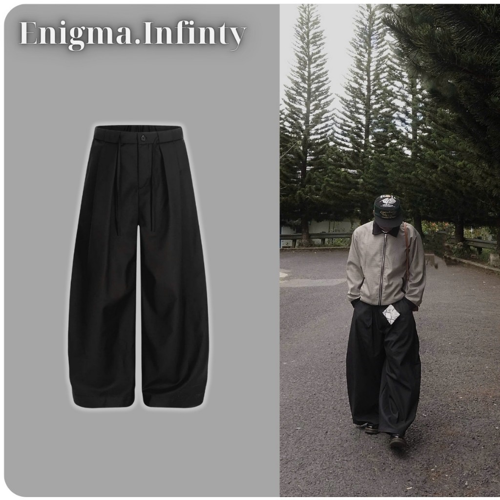 Quần Âu Dài ống rộng Cong unisex Enigma Infinity – Quần suông đen form rộng, cạp cao, phong cách str