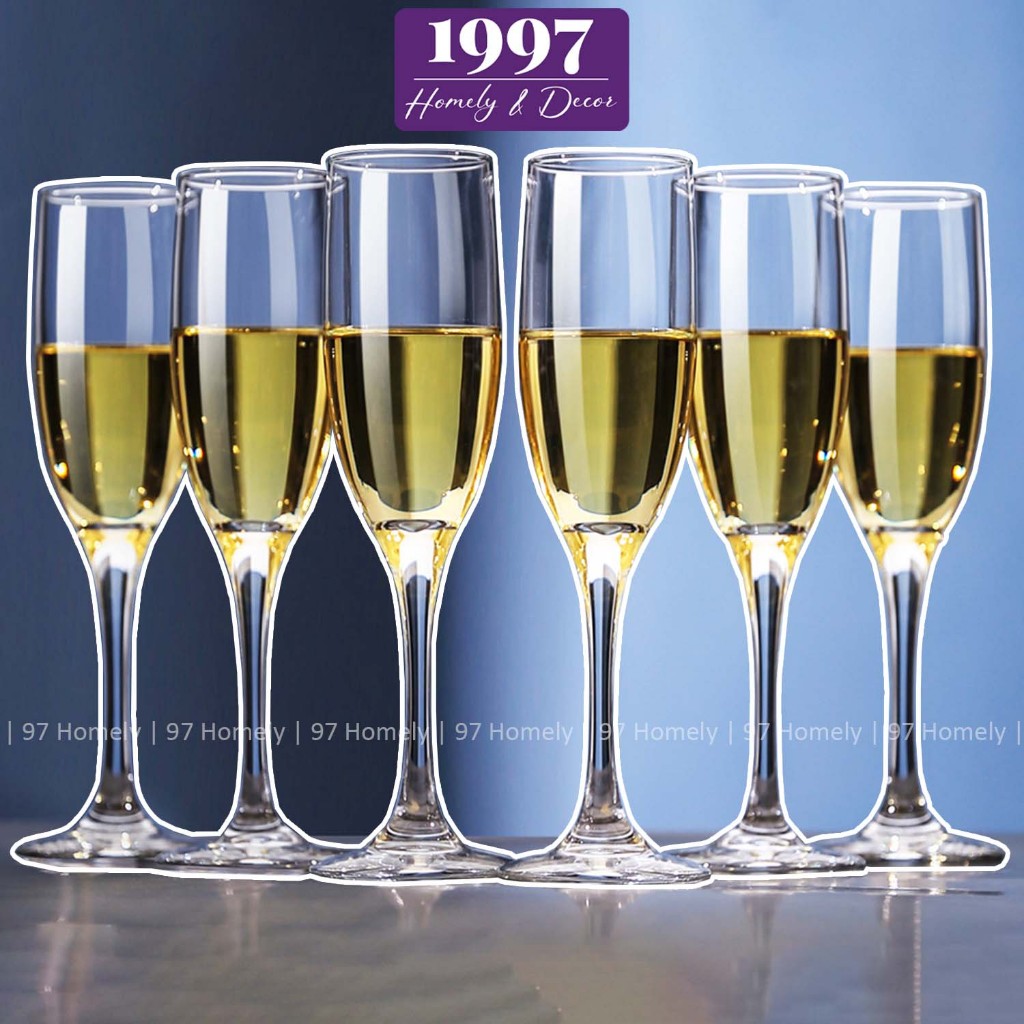 [Set 6] Ly Thủy Tinh Flute Trắng 97HOMELY Dung Tích 200ml Pha Lê Cao Cấp Sang Trọng DT251100601