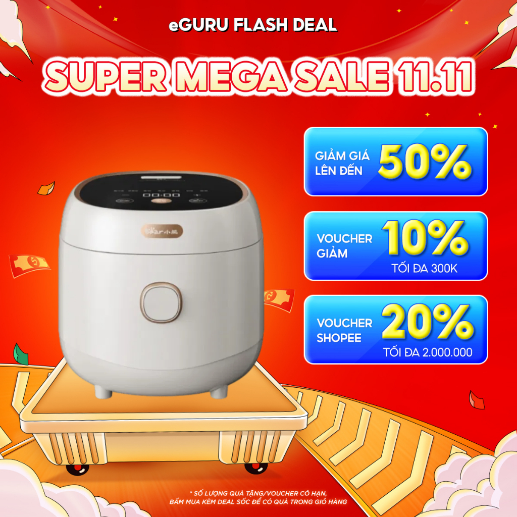 Nồi Cơm Điện 1.5L Bear RC-4H40Y | 800W - Ceramic Pro 9H - 8 Chế Độ Nấu | BH Chính Hãng 18 Tháng