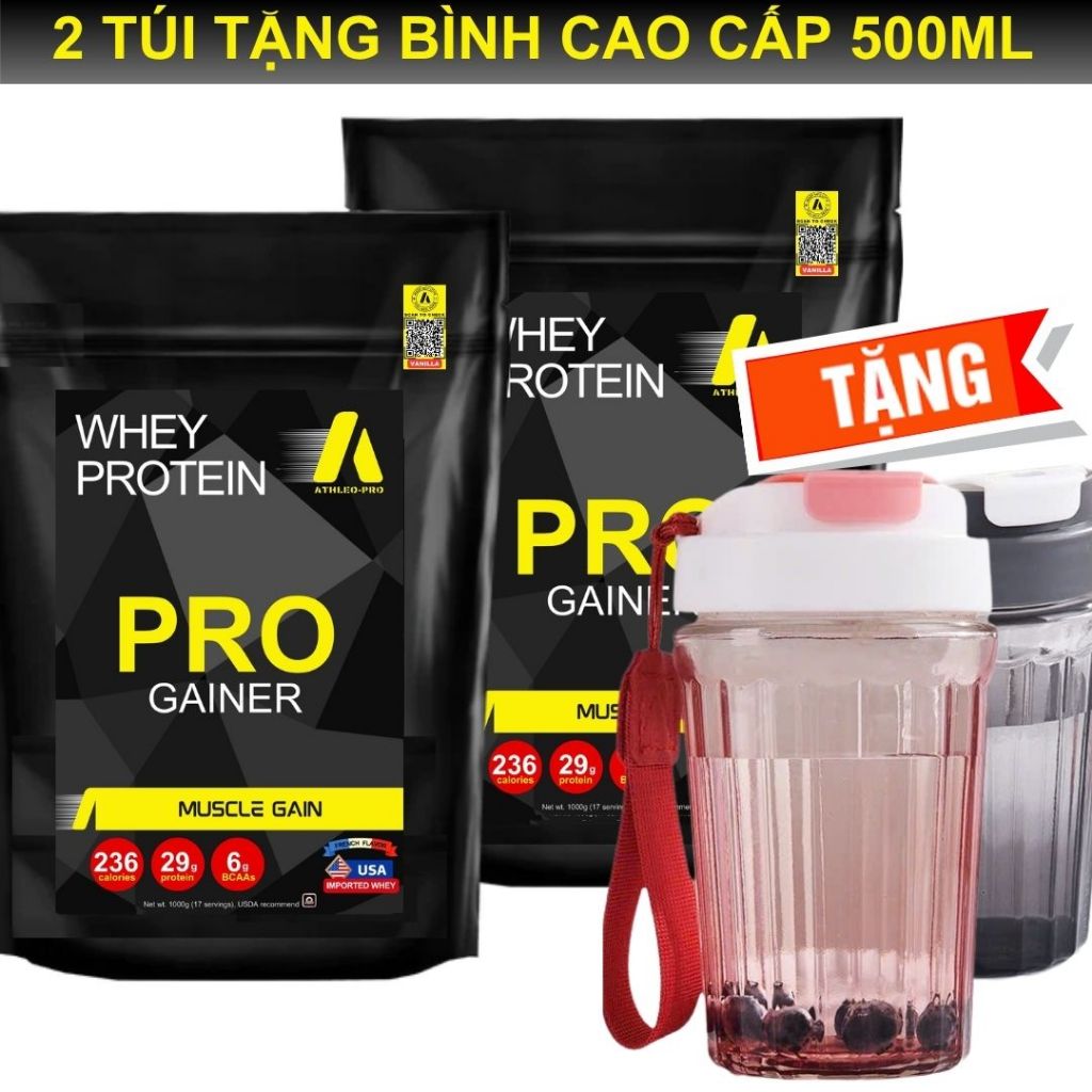 Whey Protein concentrate PRO GAINER túi 2kg, tặng bình cao cấp, giáo án & thực đơn độc quyền