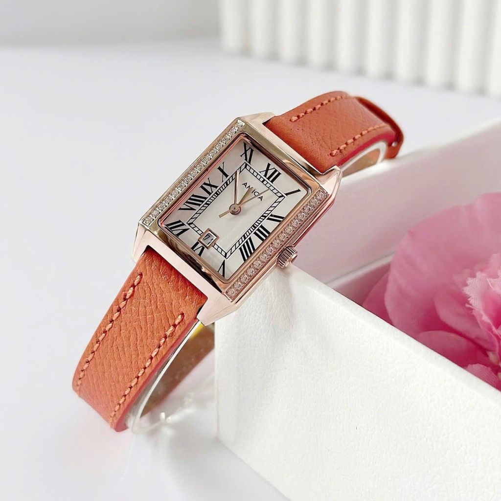 Đồng hồ nữ dây da Amica Quartz 042 cam vũ trụ
