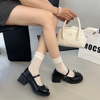  P  LÙI 1 SIZE  Giày búp bê Mary Jane khoá gài Jocé viền ren tiểu thư cho nữ giày nơ da bóng 