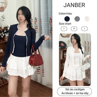   JANBER - DEAL MỞ BÁN  Set Áo Khoác Cardigan Kiểu Nữ Kèm Áo Hái Dây Mỏng Nhẹ Siêu Xinh Dễ Thương 