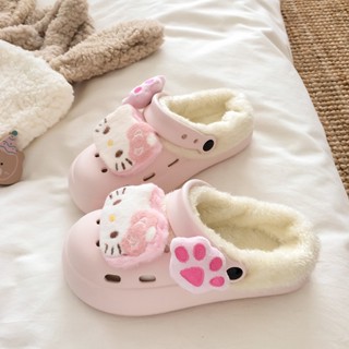   Kèm Tất  Dép Sục Nữ Lót Lông Bên Trong Kèm Charm Mèo Êm Chân Bằng Eva Nhẹ Có Quai sau 5Cm Siêu Dễ Thương 