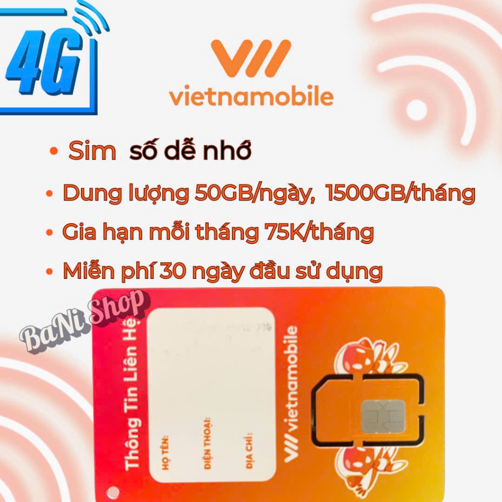 Sim 4G Vietnamobile số dễ nhớ/Sim dung lượng data 50gb/ngày Vietnamobile