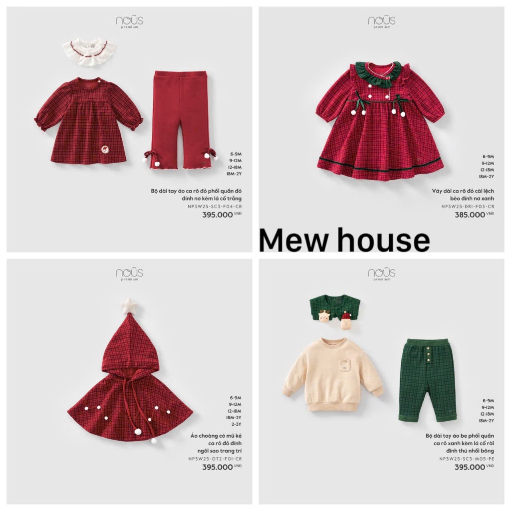 Nous noel 6m-3y } bộ noel nous cao cấp cho bé trai bé gái 6 tháng đến 3 tuổi nous chính hãng
