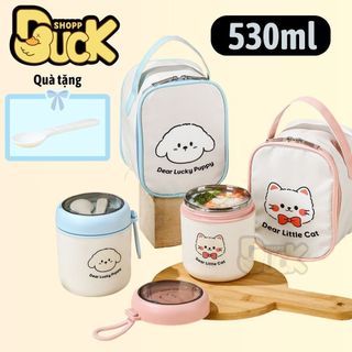Bình ủ cháo cute, giữ nhiệt lõi inox 304 dùng mang cháo ra ngoài cho bé (Tặng kèm muỗng)