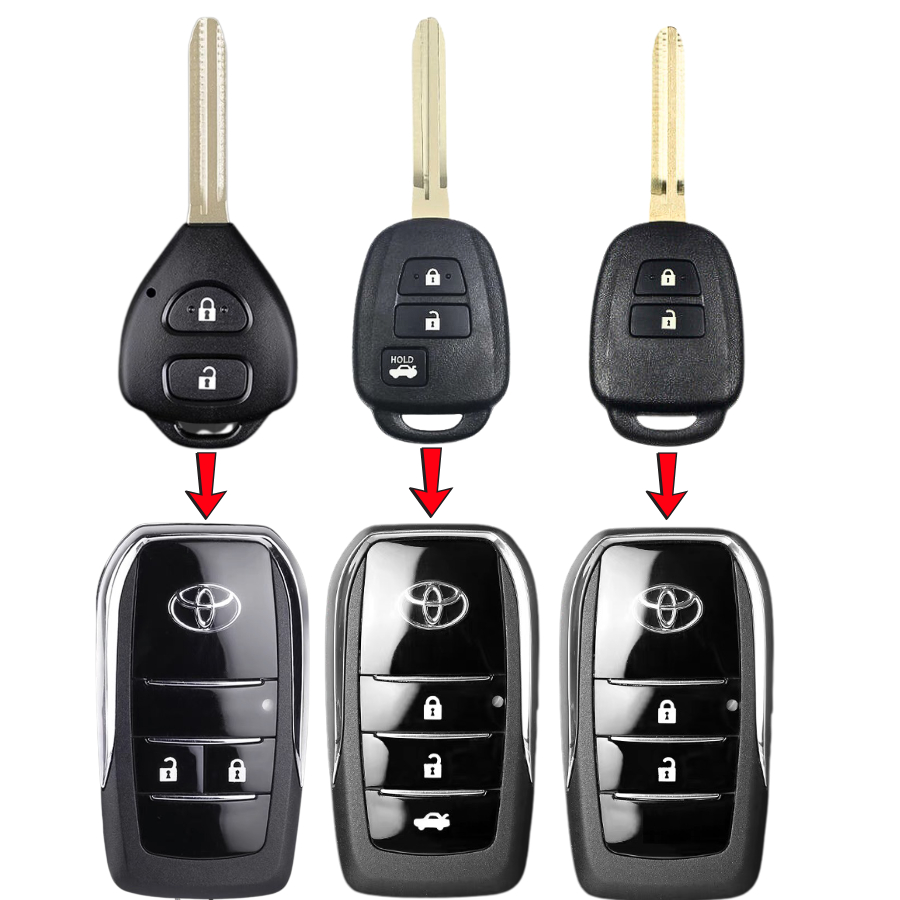 Chìa khoá độ gập Toyota Vios Yaris Hiace 3 nút bấm đời 2015-2025 V703