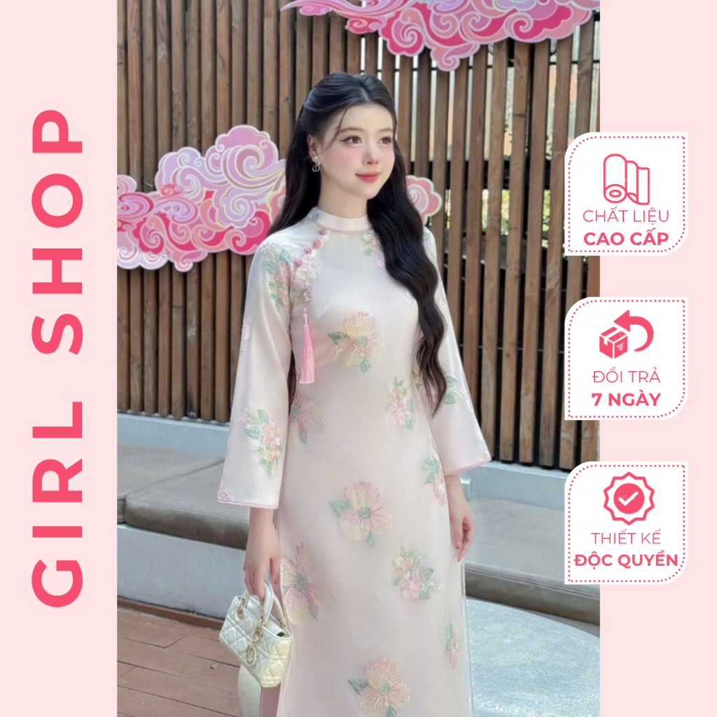 Áo Dài Yên Hoa Thiết Kế Cao Cấp Dáng Suông 2 Lớp Cổ Cao Sang Trọng Thanh Lịch GIRLSHOP
