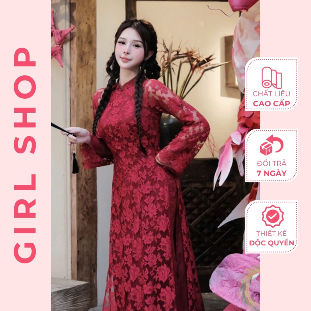 Áo Dài Ren Thiết Kế Cao Cấp Dáng Suông Cổ Cao Sang Trọng Thanh Lịch GIRLSHOP