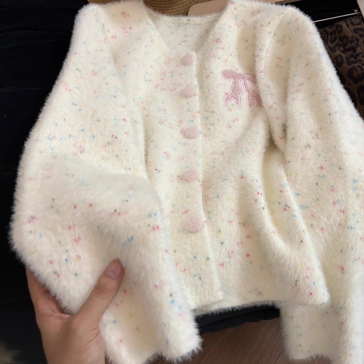 Áo len cardigan nữ dài tay chấm bi dễ thương, áo khoác Cardigan cổ tròn mềm cho mùa thu đông
