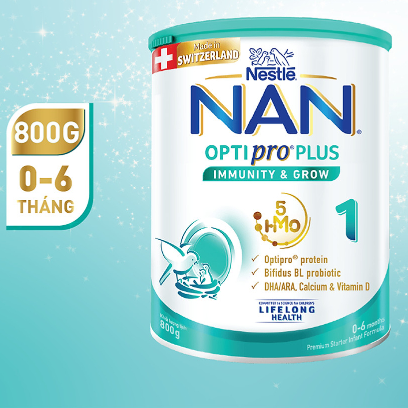 Sữa bột Nestlé NAN OPTIPRO PLUS 1 800g/lon với 5HMO Sản Xuất Tại Thụy Sĩ (0 - 6 tháng)