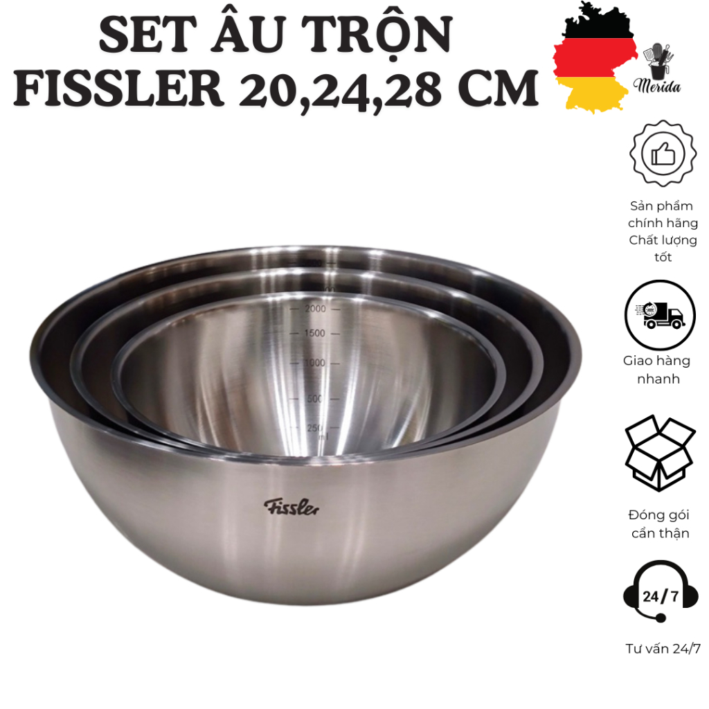 Âu trộn FISSLER, âu trộn inox cao cấp, âu trộn làm bánh, âu trộn đồ ăn, âu trộn nấu ăn, đồ trộn inox