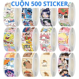  Cuộn 500 sticker miếng dán khen thưởng hoạt hình dễ thương tem dán gói hàng nhiều mẫu kích thước 