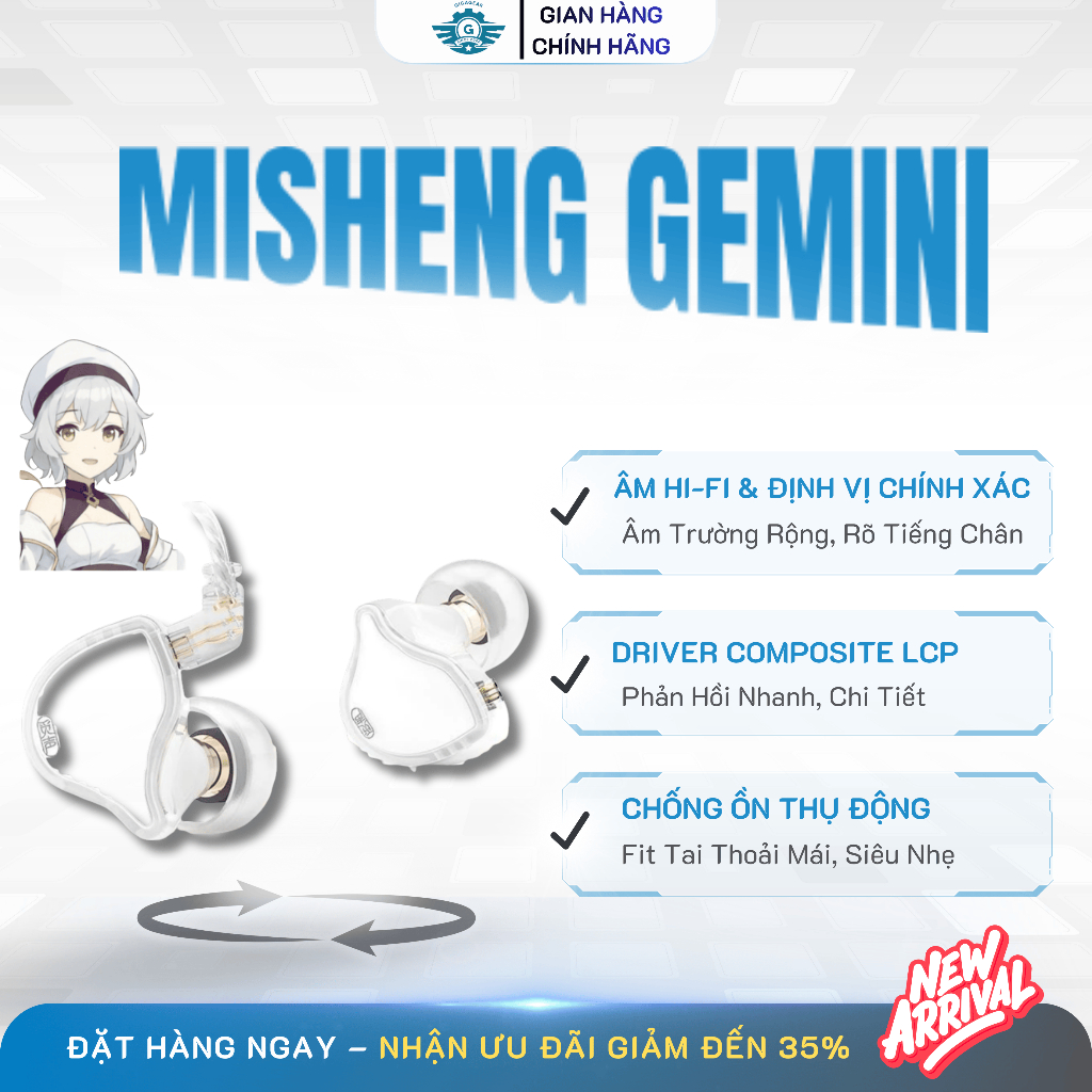 🎵 [Cực Hot] Tai nghe In-Ear Misheng Gemini – Có Mic, HiFi, Màng loa LCP, Dây Mạ Bạc, 3.5 mm,Bass Sâu