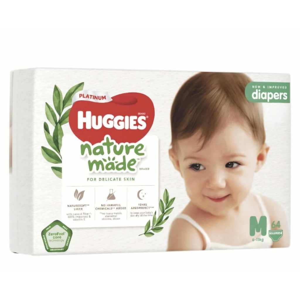 Tã bỉm dán/quần Huggies Platinum Natural Made size S82, M64, M58, L54, L44, XL38